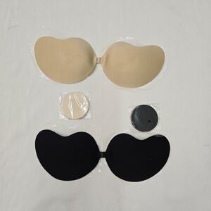 Front Closure Adhesive Strapless Silicone Bra Cups & Pasties,Nude & Black- D Cup